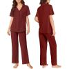 imageEkouaer Pajamas for Women Set Button Up Sleepswear 2 Piece Short Sleeve PJ Top and Long Pants Loungwear With Pocket SXXLWine Red