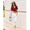 imageEkouaer Pajamas for Women Set Button Up Sleepswear 2 Piece Short Sleeve PJ Top and Long Pants Loungwear With Pocket SXXLWine Red