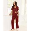 imageEkouaer Pajamas for Women Set Button Up Sleepswear 2 Piece Short Sleeve PJ Top and Long Pants Loungwear With Pocket SXXLWine Red