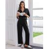 imageEkouaer Women Pajamas Set Button Down Sleepwear Short Sleeve Pjs Soft Comfy Nightwear with Long Pants SXXLBlack