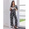 imageEkouaer Women Pajamas Set Button Down Sleepwear Short Sleeve Pjs Soft Comfy Nightwear with Long Pants SXXLBlack Flower