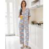 imageEkouaer Women Pajamas Set Button Down Sleepwear Short Sleeve Pjs Soft Comfy Nightwear with Long Pants SXXLBlue Flower
