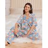 imageEkouaer Women Pajamas Set Button Down Sleepwear Short Sleeve Pjs Soft Comfy Nightwear with Long Pants SXXLBlue Flower