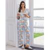 imageEkouaer Women Pajamas Set Button Down Sleepwear Short Sleeve Pjs Soft Comfy Nightwear with Long Pants SXXLBlue Flower
