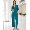 imageEkouaer Women Pajamas Set Button Down Sleepwear Short Sleeve Pjs Soft Comfy Nightwear with Long Pants SXXLBlue Green