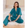 imageEkouaer Women Pajamas Set Button Down Sleepwear Short Sleeve Pjs Soft Comfy Nightwear with Long Pants SXXLBlue Green