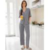 imageEkouaer Women Pajamas Set Button Down Sleepwear Short Sleeve Pjs Soft Comfy Nightwear with Long Pants SXXLDark Grey