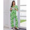 imageEkouaer Women Pajamas Set Button Down Sleepwear Short Sleeve Pjs Soft Comfy Nightwear with Long Pants SXXLGreen Leaves
