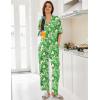 imageEkouaer Women Pajamas Set Button Down Sleepwear Short Sleeve Pjs Soft Comfy Nightwear with Long Pants SXXLGreen Leaves