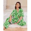 imageEkouaer Women Pajamas Set Button Down Sleepwear Short Sleeve Pjs Soft Comfy Nightwear with Long Pants SXXLGreen Leaves