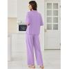 imageEkouaer Women Pajamas Set Button Down Sleepwear Short Sleeve Pjs Soft Comfy Nightwear with Long Pants SXXLLight Purple
