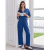 imageEkouaer Women Pajamas Set Button Down Sleepwear Short Sleeve Pjs Soft Comfy Nightwear with Long Pants SXXLNavy Blue