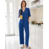 imageEkouaer Women Pajamas Set Button Down Sleepwear Short Sleeve Pjs Soft Comfy Nightwear with Long Pants SXXLNavy Blue