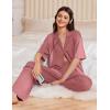 imageEkouaer Women Pajamas Set Button Down Sleepwear Short Sleeve Pjs Soft Comfy Nightwear with Long Pants SXXLOld Rose