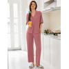 imageEkouaer Women Pajamas Set Button Down Sleepwear Short Sleeve Pjs Soft Comfy Nightwear with Long Pants SXXLOld Rose