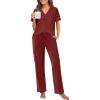 imageEkouaer Pajamas for Women Set Button Up Sleepswear 2 Piece Short Sleeve PJ Top and Long Pants Loungwear With Pocket SXXLWine Red