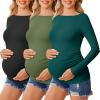 imageEkouaer Womens Maternity Shirts Boat Neck 3 Packs Pregnancy Tops Long Sleeve Tunic Tees Casual Blouse New Mama Clothes SXXLBlackLake GreenArmy Green