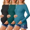 imageEkouaer Womens Maternity Shirts Boat Neck 3 Packs Pregnancy Tops Long Sleeve Tunic Tees Casual Blouse New Mama Clothes SXXLBlackLake GreenBlue Green