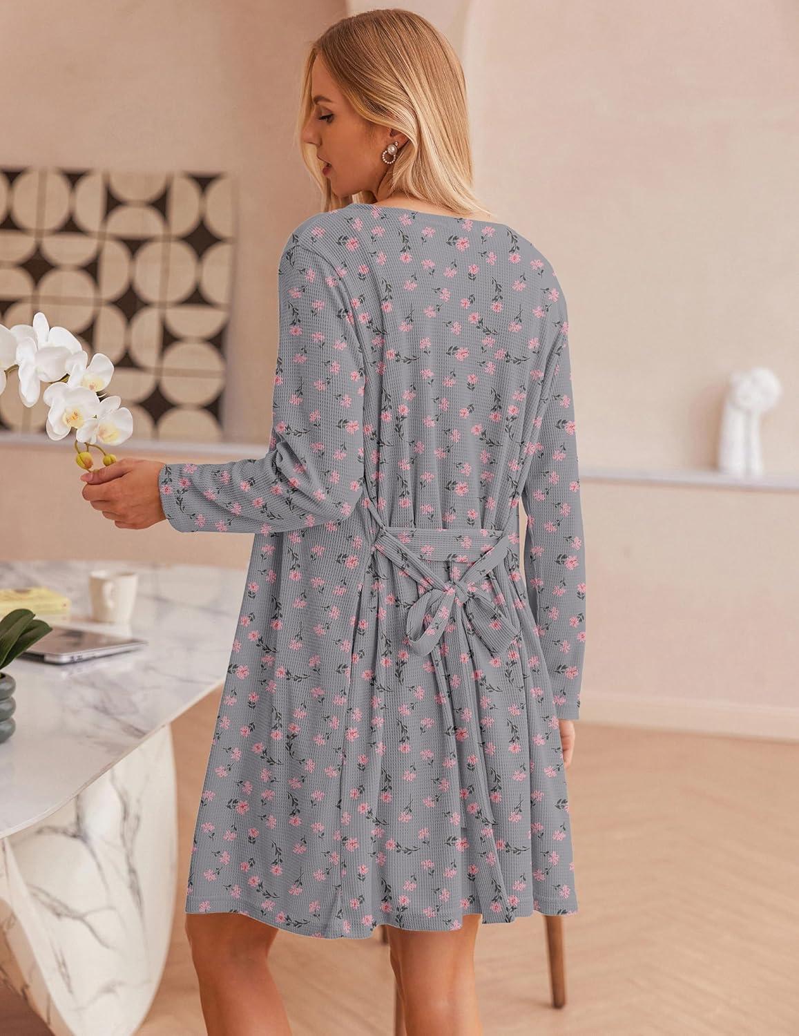 imageEkouaer Womens 3 Piece Waffle Knit Lounge Set Soft Pajama Sets Tank Top and Shorts Cardigan with Pockets SXXLPink Flower