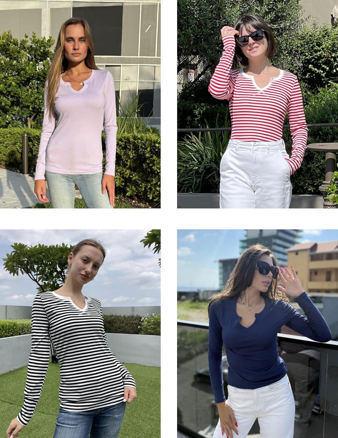 imageEkouaer Womens Thermal Long Sleeve Shirts VNeck Slim Fit Basic Going Out Ribbed Y2K TopsNavy