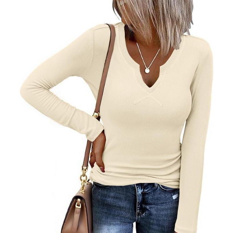 imageEkouaer Womens Thermal Long Sleeve Shirts VNeck Slim Fit Basic Going Out Ribbed Y2K TopsBrick Red