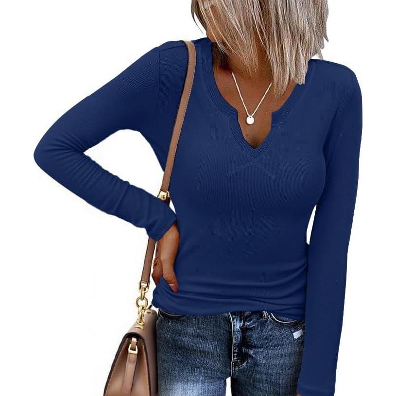 imageEkouaer Womens Thermal Long Sleeve Shirts VNeck Slim Fit Basic Going Out Ribbed Y2K TopsNavy