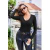 imageEkouaer Deep V Neck Shirts for Women Long Sleeve Thermal Tops Slim Fit Lightweight Undershirts Soft Low Cut Tees XSXXLBlack