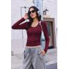 imageEkouaer Deep V Neck Shirts for Women Long Sleeve Thermal Tops Slim Fit Lightweight Undershirts Soft Low Cut Tees XSXXLDark Red
