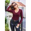 imageEkouaer Deep V Neck Shirts for Women Long Sleeve Thermal Tops Slim Fit Lightweight Undershirts Soft Low Cut Tees XSXXLDark Red