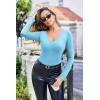 imageEkouaer Deep V Neck Shirts for Women Long Sleeve Thermal Tops Slim Fit Lightweight Undershirts Soft Low Cut Tees XSXXLLight Blue