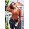 imageEkouaer Deep V Neck Shirts for Women Long Sleeve Thermal Tops Slim Fit Lightweight Undershirts Soft Low Cut Tees XSXXLLight Brown