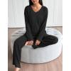 imageEkouaer Lounge Sets for Women Long Sleeve Knit Ribbed Pajama Sets 2 Piece Casual Loungewear with PocketsBlack