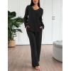 imageEkouaer Lounge Sets for Women Long Sleeve Knit Ribbed Pajama Sets 2 Piece Casual Loungewear with PocketsBlack
