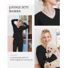 imageEkouaer Lounge Sets for Women Long Sleeve Knit Ribbed Pajama Sets 2 Piece Casual Loungewear with PocketsBlack
