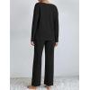 imageEkouaer Lounge Sets for Women Long Sleeve Knit Ribbed Pajama Sets 2 Piece Casual Loungewear with PocketsBlack
