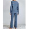imageEkouaer Lounge Sets for Women Long Sleeve Knit Ribbed Pajama Sets 2 Piece Casual Loungewear with PocketsCaptains Blue