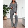 imageEkouaer Lounge Sets for Women Long Sleeve Knit Ribbed Pajama Sets 2 Piece Casual Loungewear with PocketsDark Gray