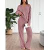 imageEkouaer Lounge Sets for Women Long Sleeve Knit Ribbed Pajama Sets 2 Piece Casual Loungewear with PocketsDusty Rose