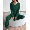 imageEkouaer Lounge Sets for Women Long Sleeve Knit Ribbed Pajama Sets 2 Piece Casual Loungewear with PocketsGreen