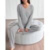 imageEkouaer Lounge Sets for Women Long Sleeve Knit Ribbed Pajama Sets 2 Piece Casual Loungewear with PocketsLight Gray