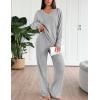 imageEkouaer Lounge Sets for Women Long Sleeve Knit Ribbed Pajama Sets 2 Piece Casual Loungewear with PocketsLight Gray