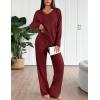 imageEkouaer Lounge Sets for Women Long Sleeve Knit Ribbed Pajama Sets 2 Piece Casual Loungewear with PocketsRed
