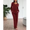 imageEkouaer Lounge Sets for Women Long Sleeve Knit Ribbed Pajama Sets 2 Piece Casual Loungewear with PocketsRed