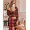 imageEkouaer Womens 3 Piece Waffle Knit Lounge Set Soft Pajama Sets Tank Top and Shorts Cardigan with Pockets SXXLBlack and Red Plaid