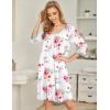 imageEkouaer Womens Pleated Nightgown Soft Sleep Shirt 34 Sleeve Pajama Dress Scoopneck Sleep Tee Nightshirt Sleepwear S3XLFloral Rose White