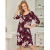 imageEkouaer Womens Pleated Nightgown Soft Sleep Shirt 34 Sleeve Pajama Dress Scoopneck Sleep Tee Nightshirt Sleepwear S3XLFloral Wine Red
