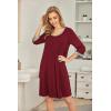 imageEkouaer Womens Pleated Nightgown Soft Sleep Shirt 34 Sleeve Pajama Dress Scoopneck Sleep Tee Nightshirt Sleepwear S3XLWine Red