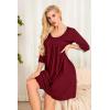 imageEkouaer Womens Pleated Nightgown Soft Sleep Shirt 34 Sleeve Pajama Dress Scoopneck Sleep Tee Nightshirt Sleepwear S3XLWine Red