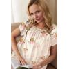 imageEkouaer Womens Satin Silk Pleated Nightgown Loose Sleepwear Printed Nightshirt Short Sleeve Sleep DressChampagne Teddy