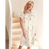 imageEkouaer Womens Satin Silk Pleated Nightgown Loose Sleepwear Printed Nightshirt Short Sleeve Sleep DressChampagne Teddy